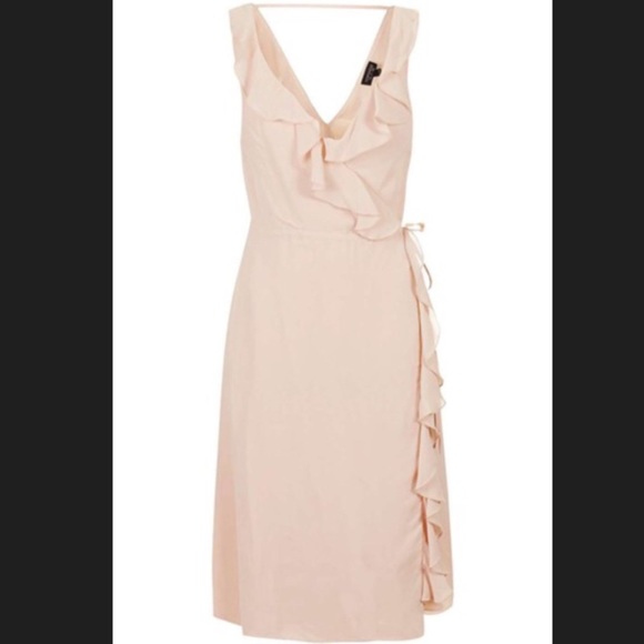 NWT Topshop Nude Pink Ruffle Wrap Dress - Picture 3 of 7
